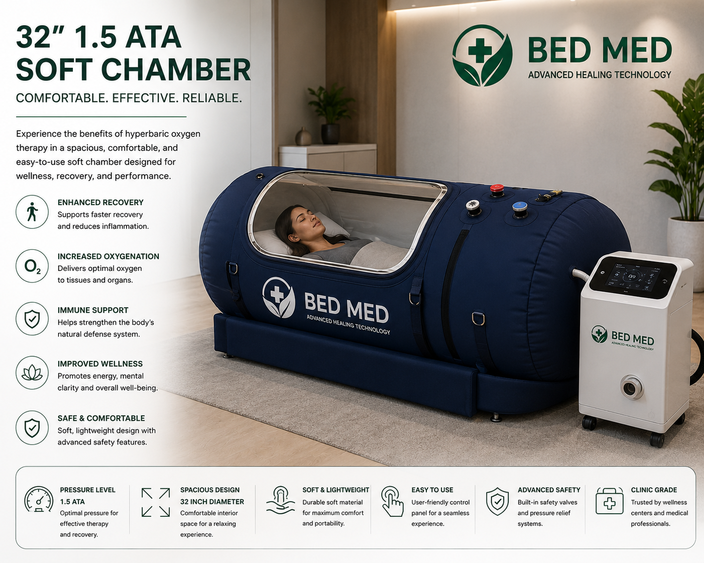 BED MED LIFE ™ 32″ 1.5 ATA Soft Hyperbaric Chamber